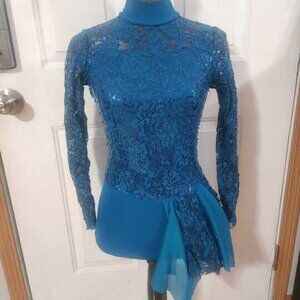 Turquoise Long Sleeve Sequin Costume With Open Back